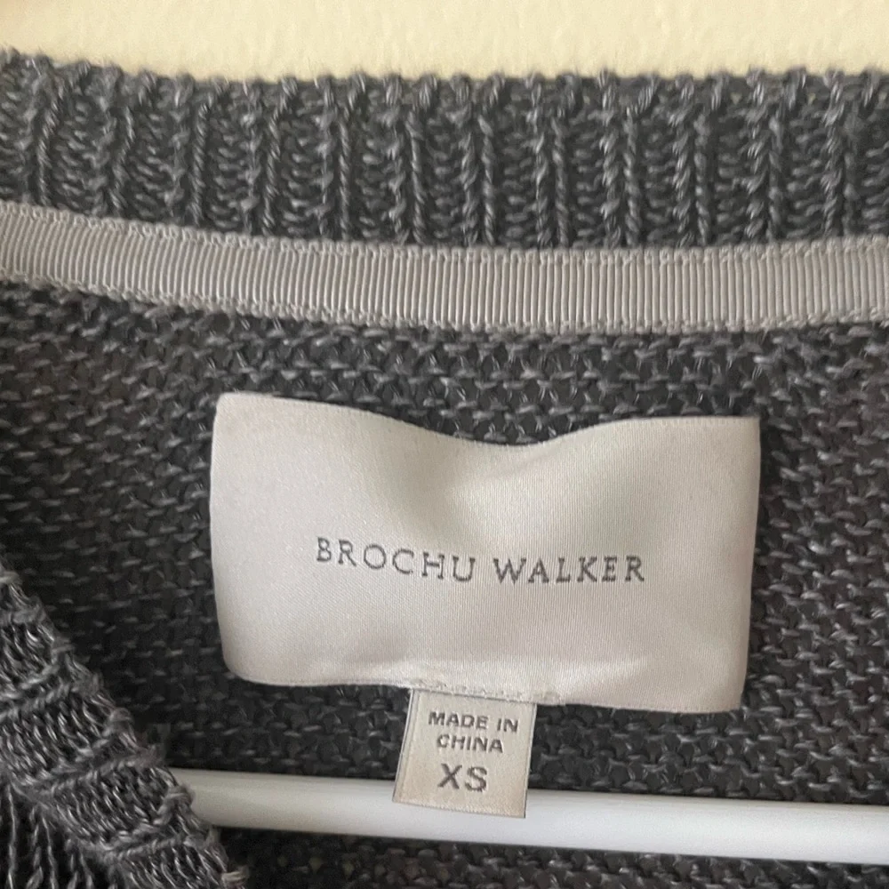 Brochu Walker Linen Mead Draped Knit Sleeve Pullover Sweater XS Dark Gray